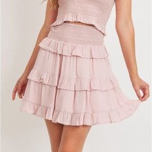 NWT- Papercrane Pink Shirred Waist Ruffle Layer Skirt
